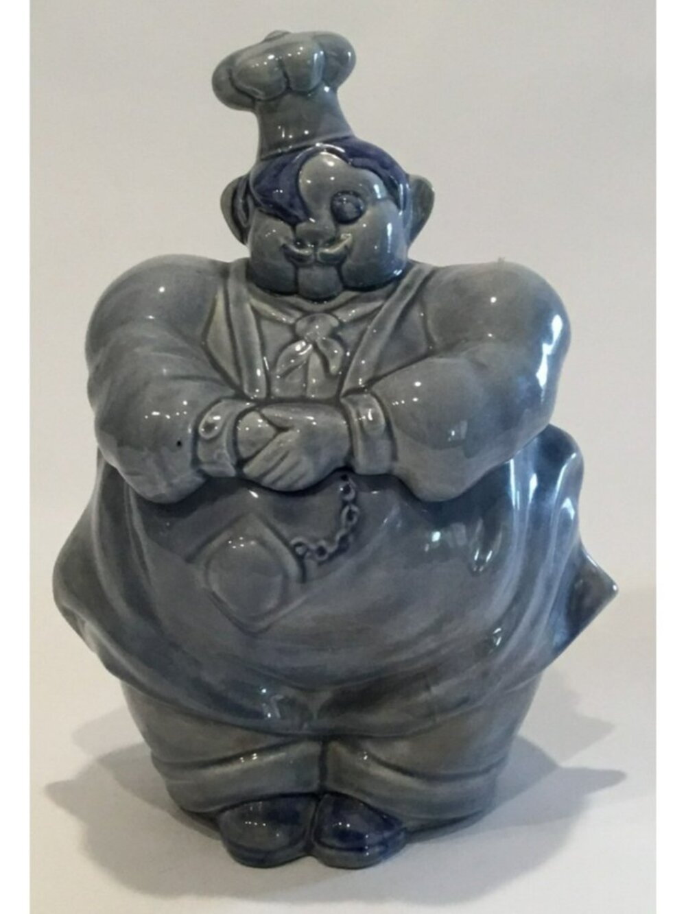 Vintage Red Wing Pottery Blue Chef Pierre Ceramic Cookie Jar Figurine